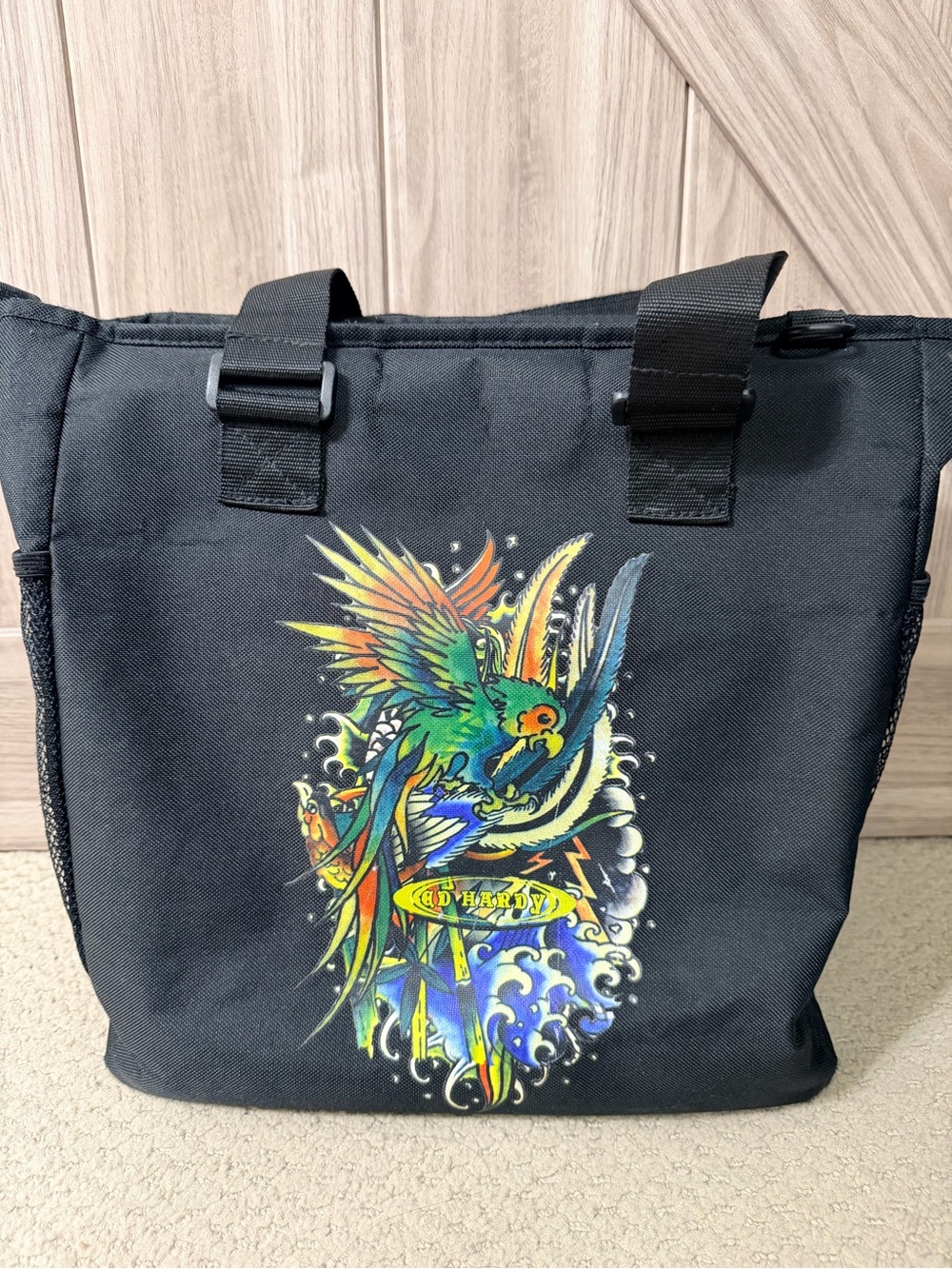 Ed Hardy Black Parrot Print Tote